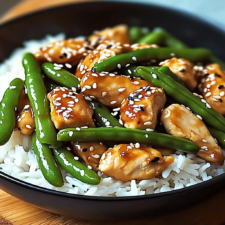Sesame Chicken with Green Beans and Rice