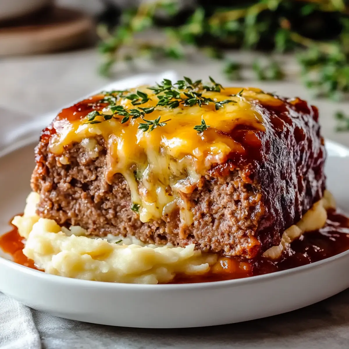 Meatloaf with Mashed Potatoes and Cheese