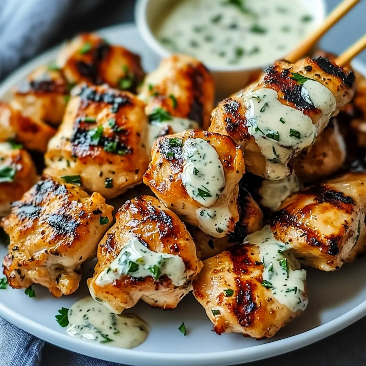 Grilled Chicken Bites with Creamy Garlic Sauce