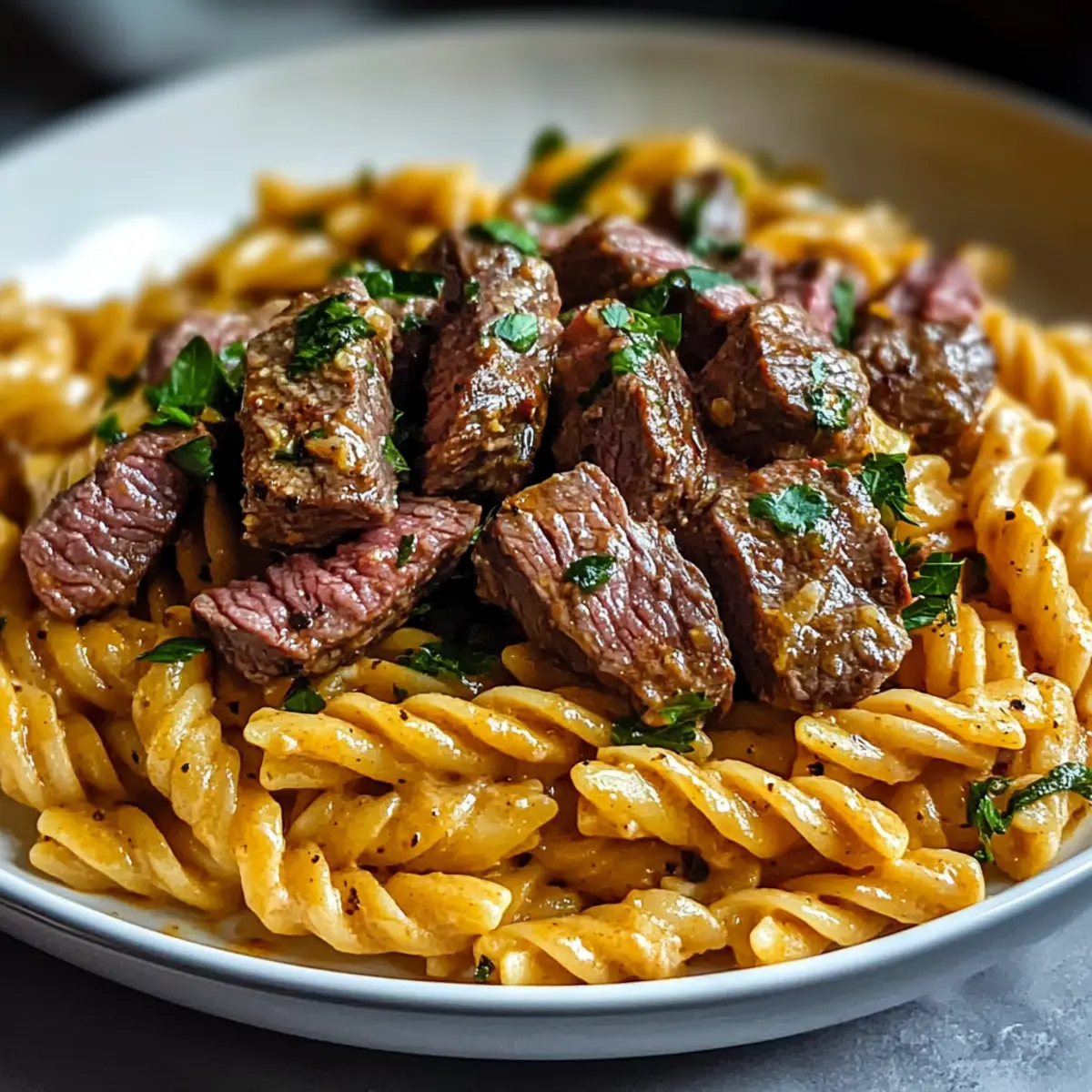 One Pot Creamy Spicy Garlic Butter Steak & Pasta