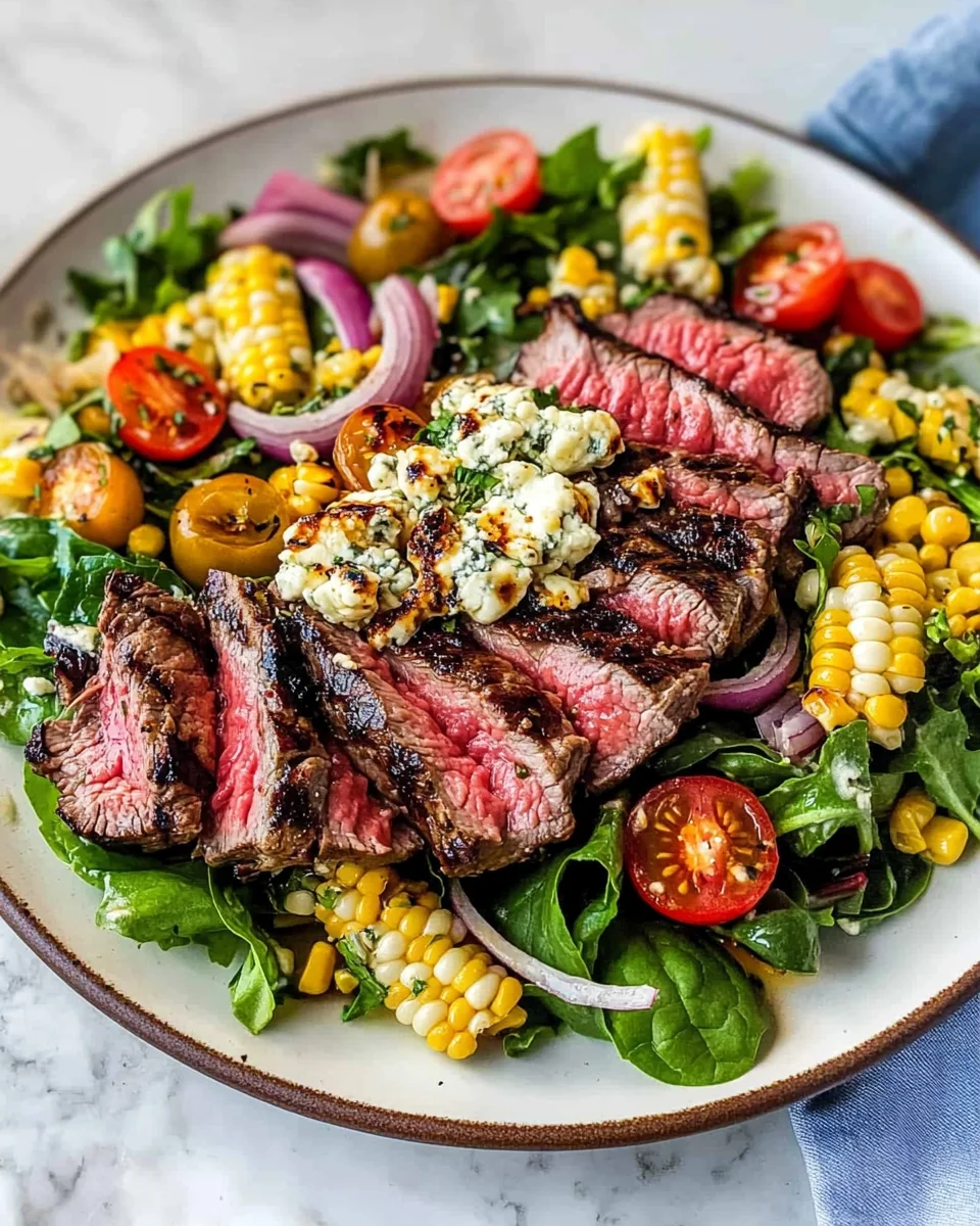 Balsamic Steak Gorgonzola Salad with Grilled Corn