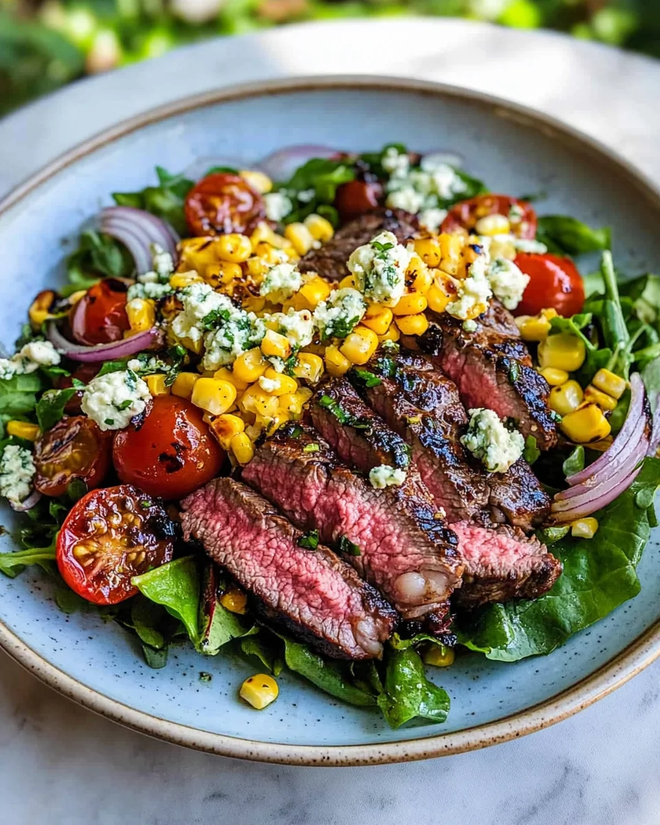 Balsamic Steak Gorgonzola Salad with Grilled Corn