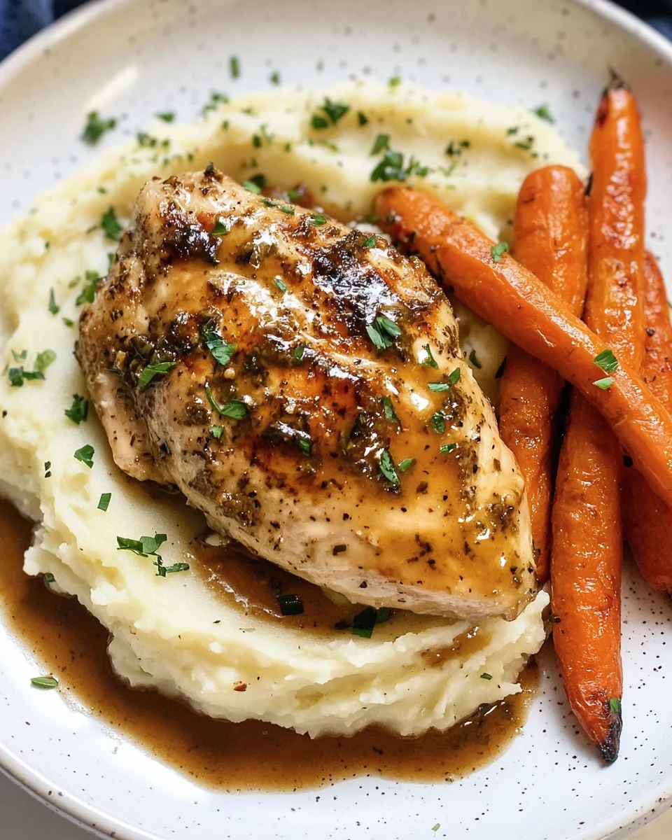 Garlic Herb Chicken with Creamy Mash & Roasted Carrots