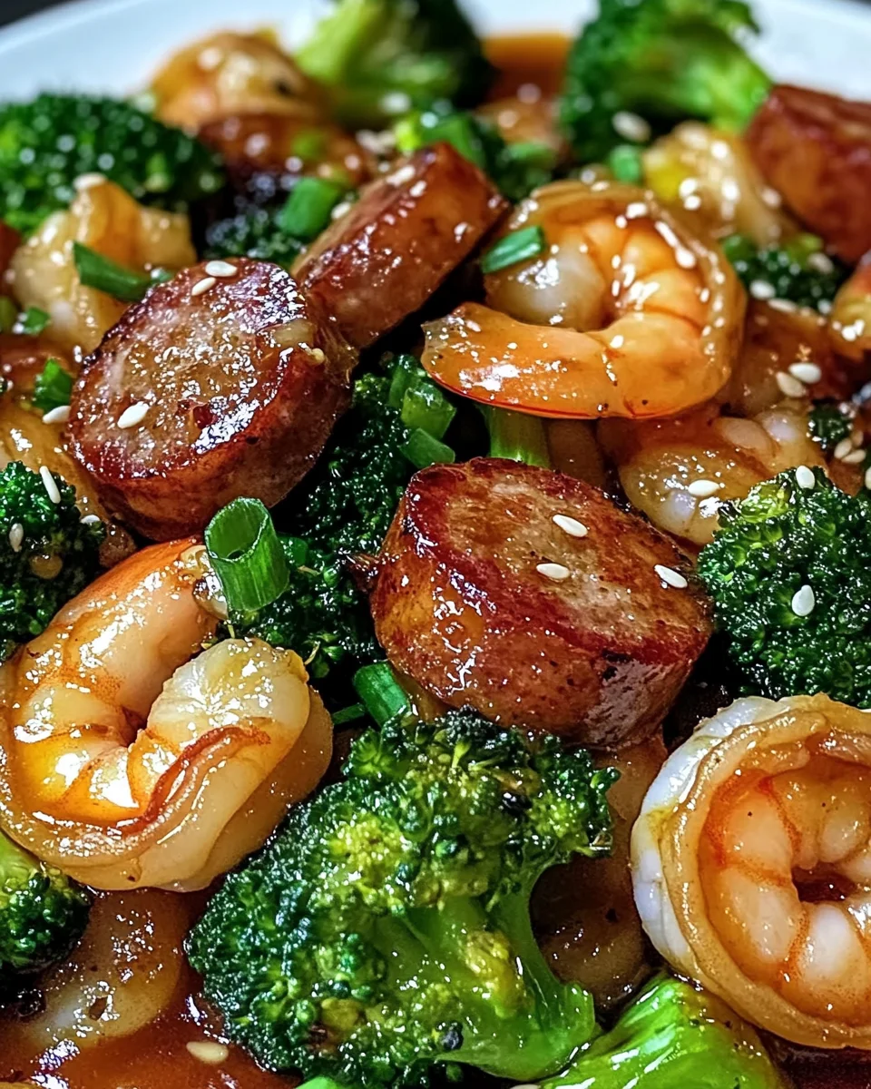 Honey Garlic Shrimp, Sausage & Broccoli