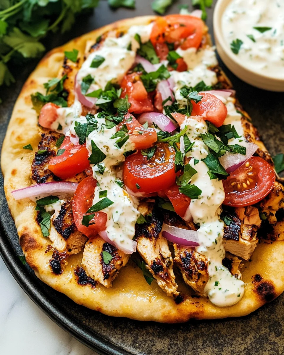 Mediterranean Tzatziki Chicken Naan Pizza