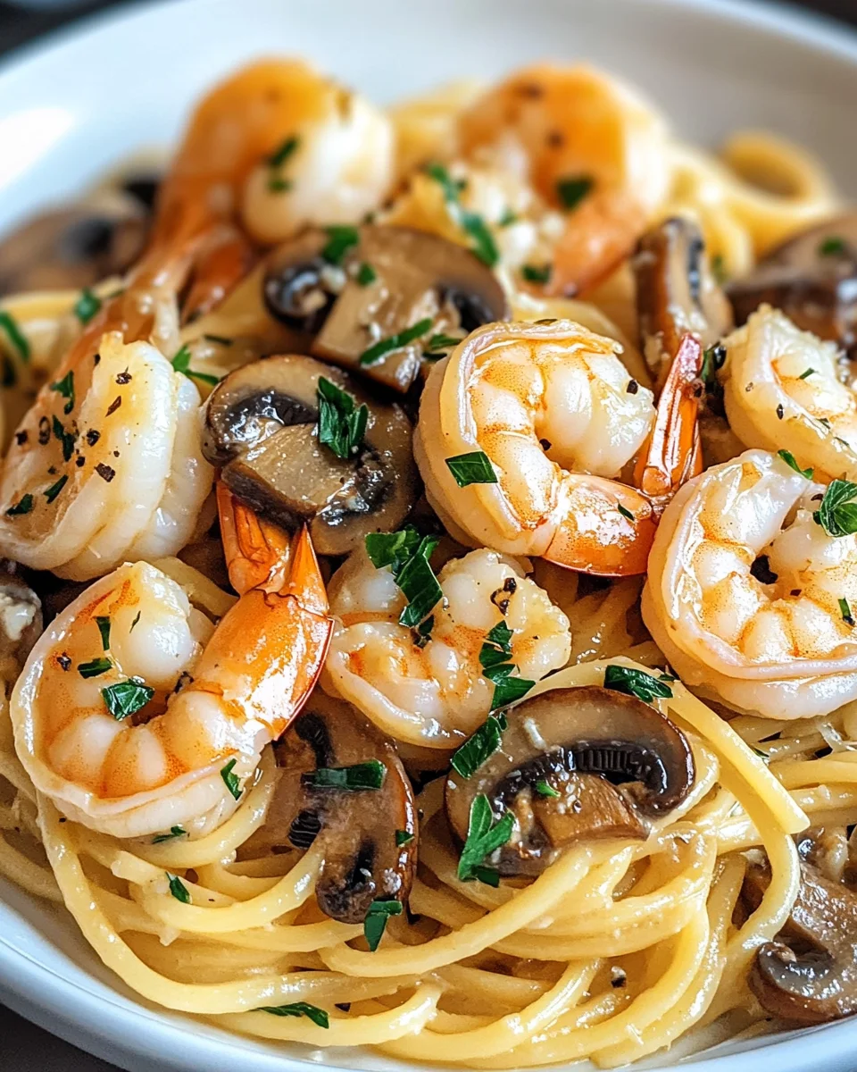 Mushroom Garlic Shrimp Pasta