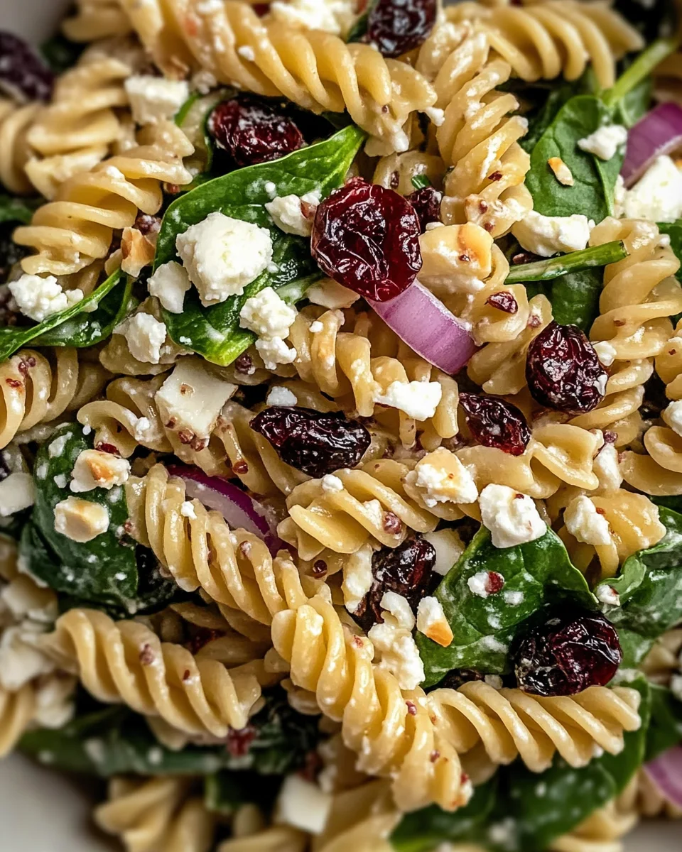 Nutritious Spinach Pasta Salad with Feta and Cranberries