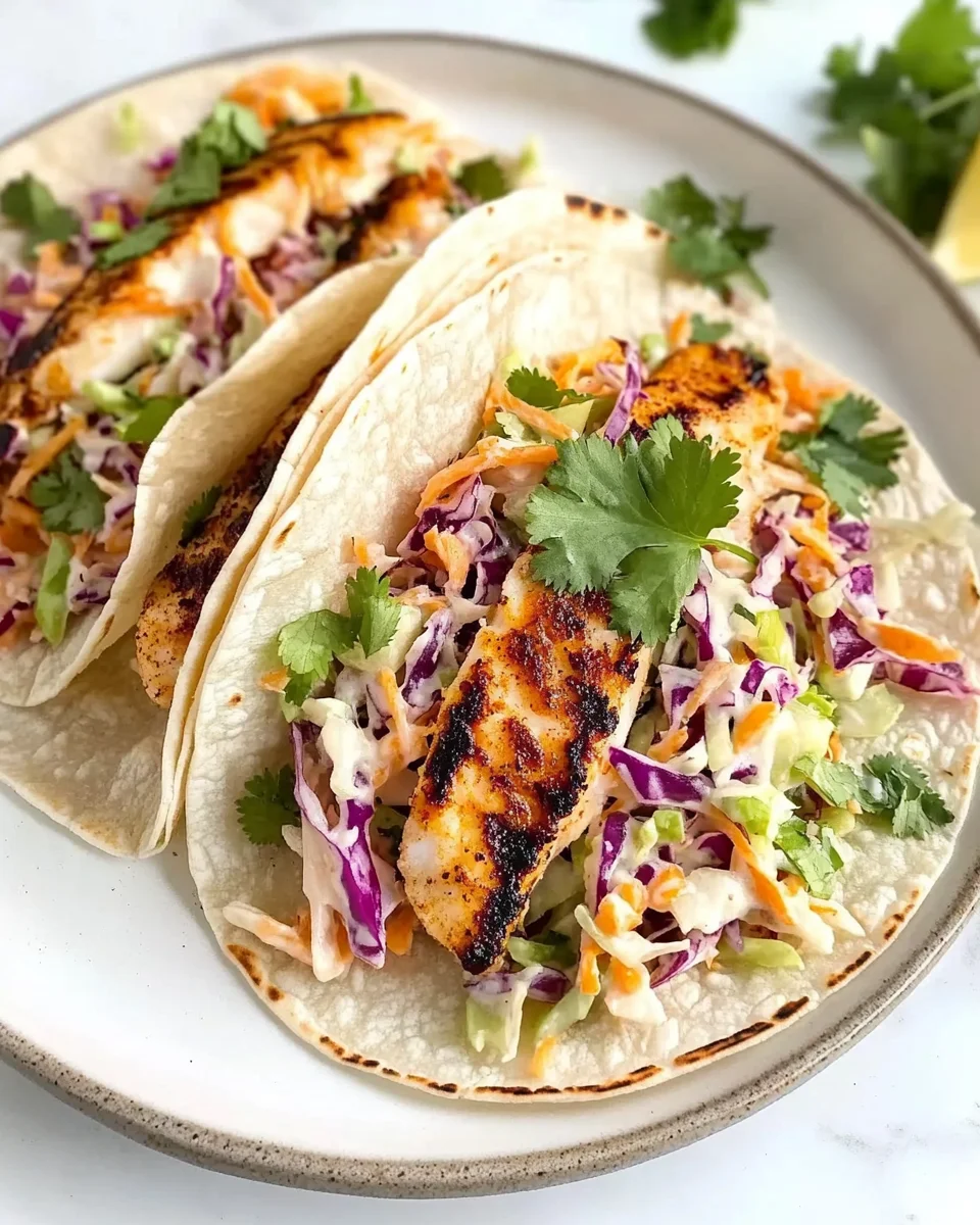 Quick Grilled Fish Tacos with Cabbage Slaw