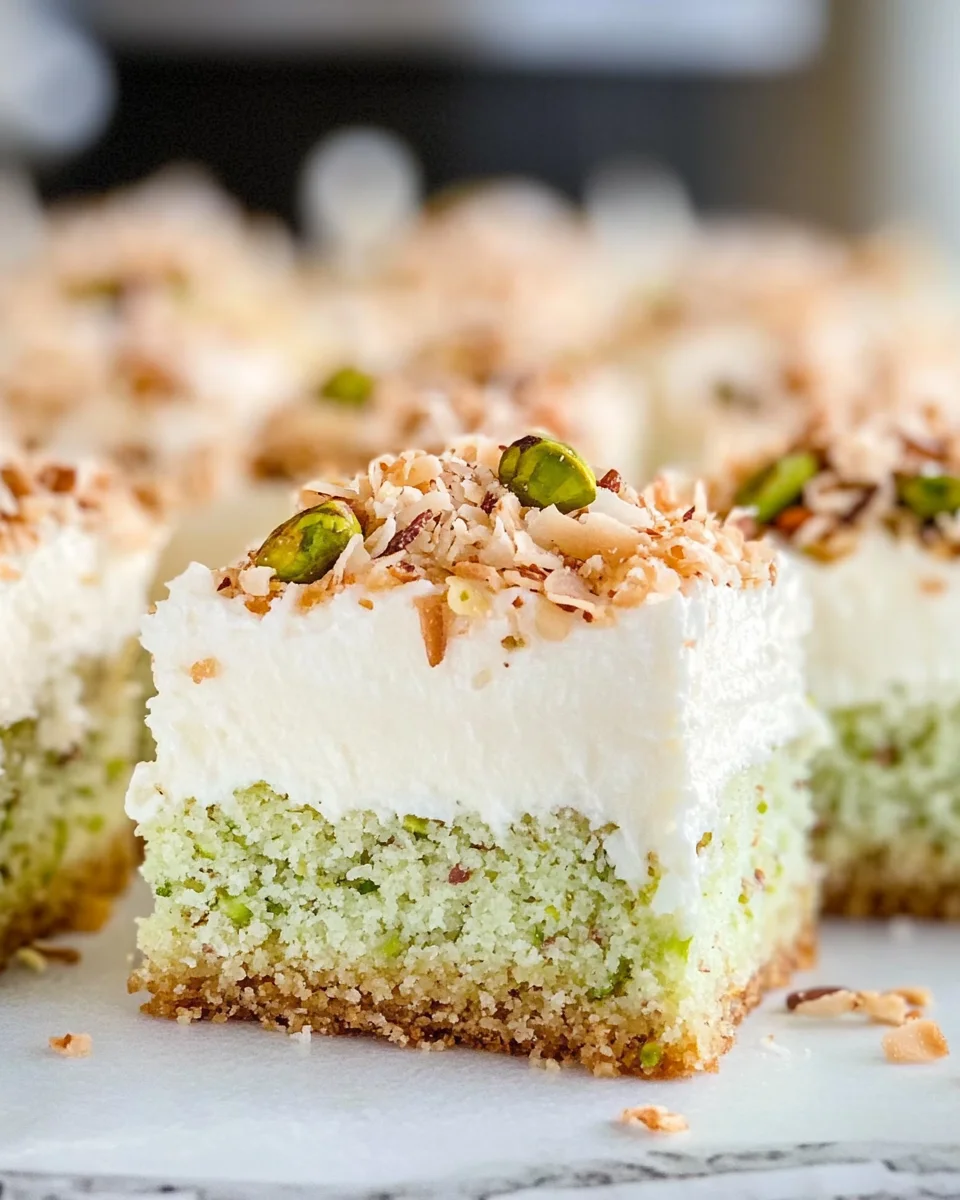 Coconut Pistachio Bars with Coconut Cream Cheese Frosting