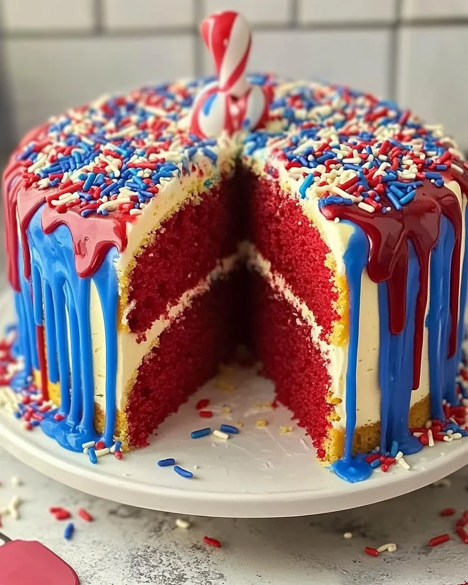 Firecracker Red, White and Blue Cake