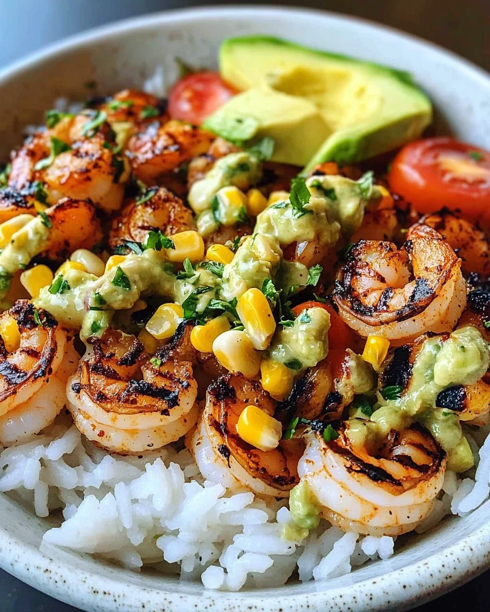 Grilled Shrimp Bowl with Avocado Corn Salsa