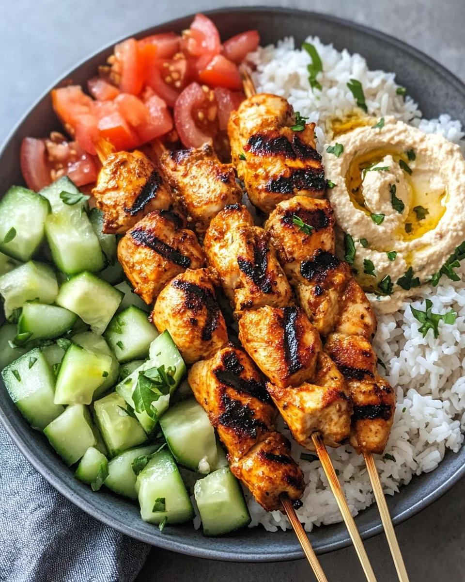 Mediterranean Bowl with Grilled Chicken Tawook Skewers