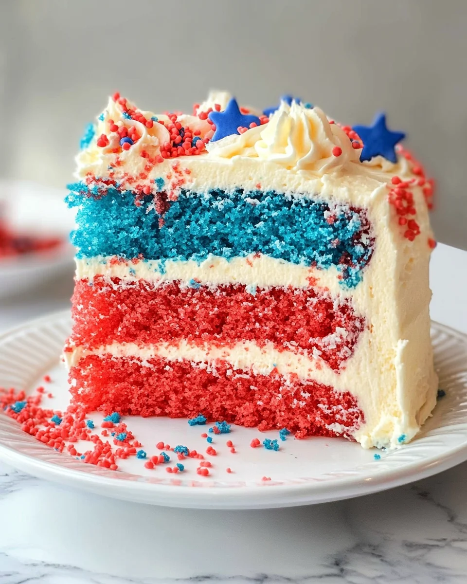 Red White and Blue frosted Vanilla Cake