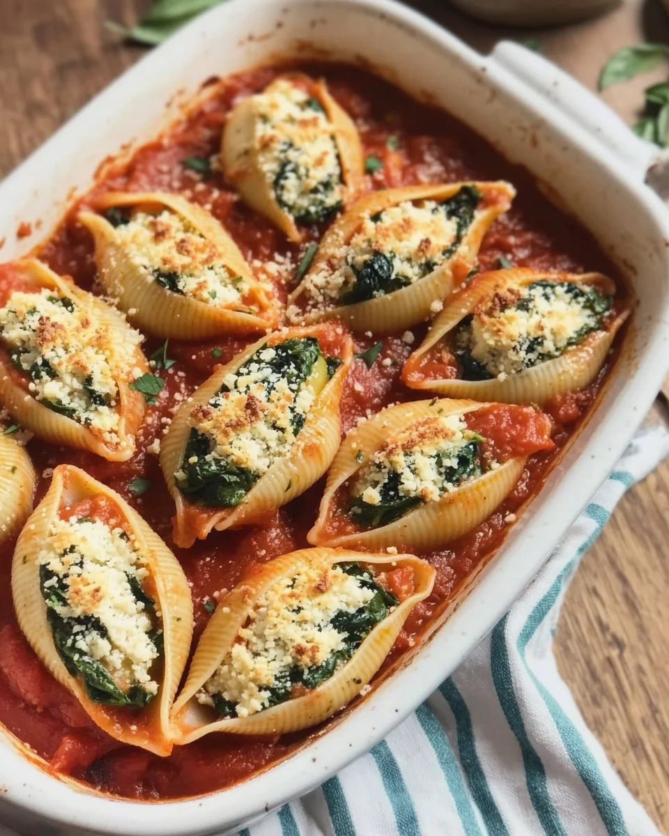 Tofu Ricotta Stuffed Shells with Spinach
