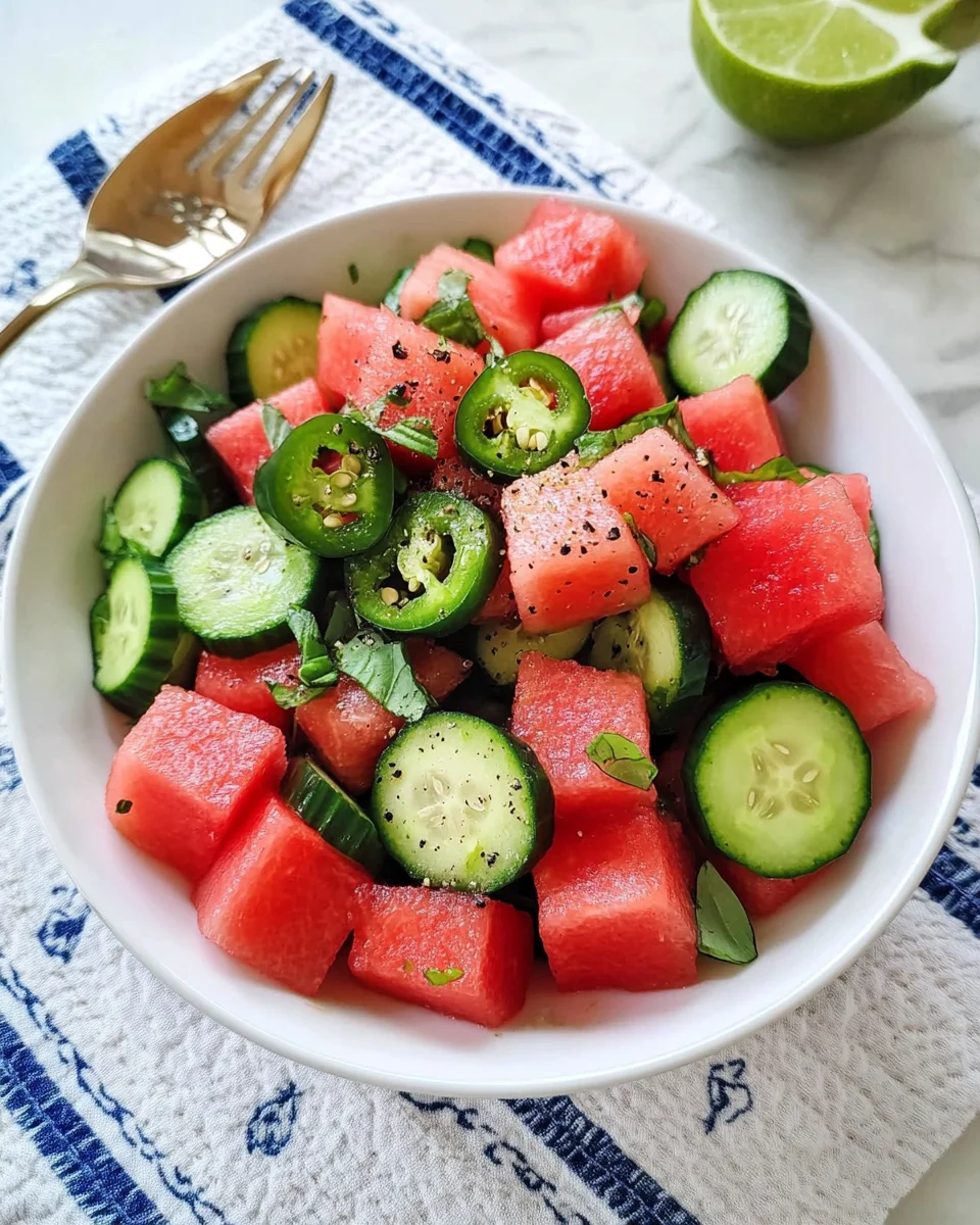 Watermelon Cucumber Jalape帽o Salad