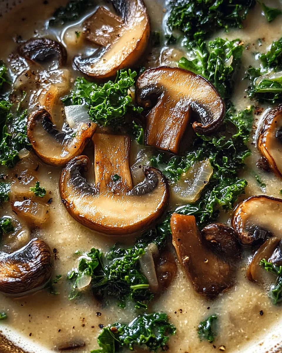 Wild Mushroom, Caramelized Onion and Kale Soup - Homefoodkitchen